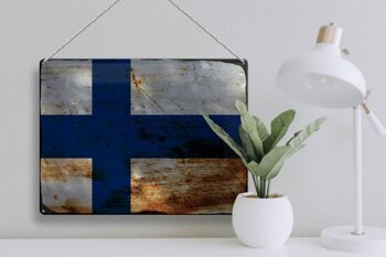Signe en étain drapeau finlande 40x30cm, drapeau de finlande rouille 3