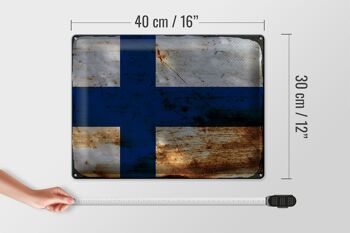 Signe en étain drapeau finlande 40x30cm, drapeau de finlande rouille 4