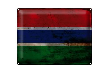 Panneau en étain drapeau Gambie 40x30cm, drapeau de la Gambie rouille 1
