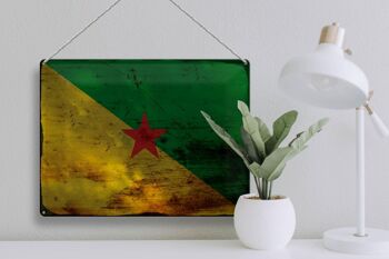 Plaque en tôle drapeau Guyane française 40x30cm, drapeau rouille 3