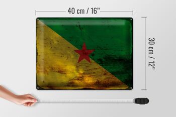 Plaque en tôle drapeau Guyane française 40x30cm, drapeau rouille 4