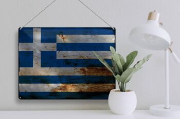 Signe en étain drapeau Grèce 40x30cm drapeau Grèce rouille 3