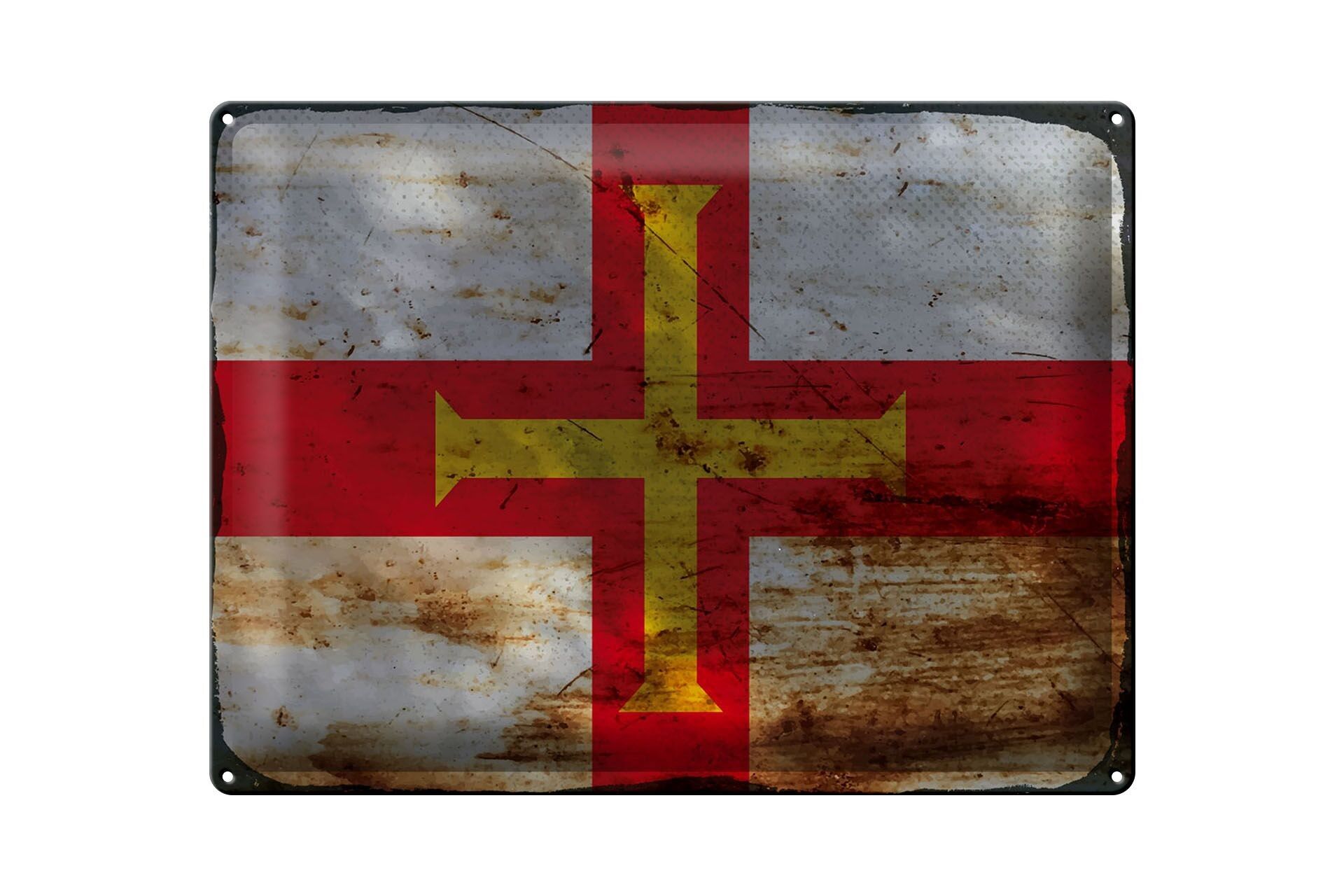 Targa in metallo Bandiera Guernsey 40x30 cm Bandiera di Guernsey Ruggine