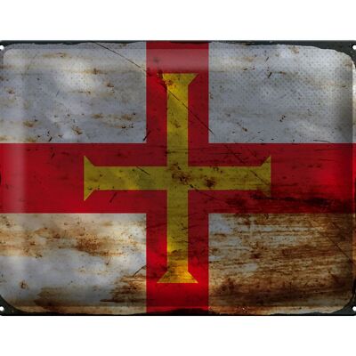 Targa in metallo Bandiera Guernsey 40x30 cm Bandiera di Guernsey Ruggine