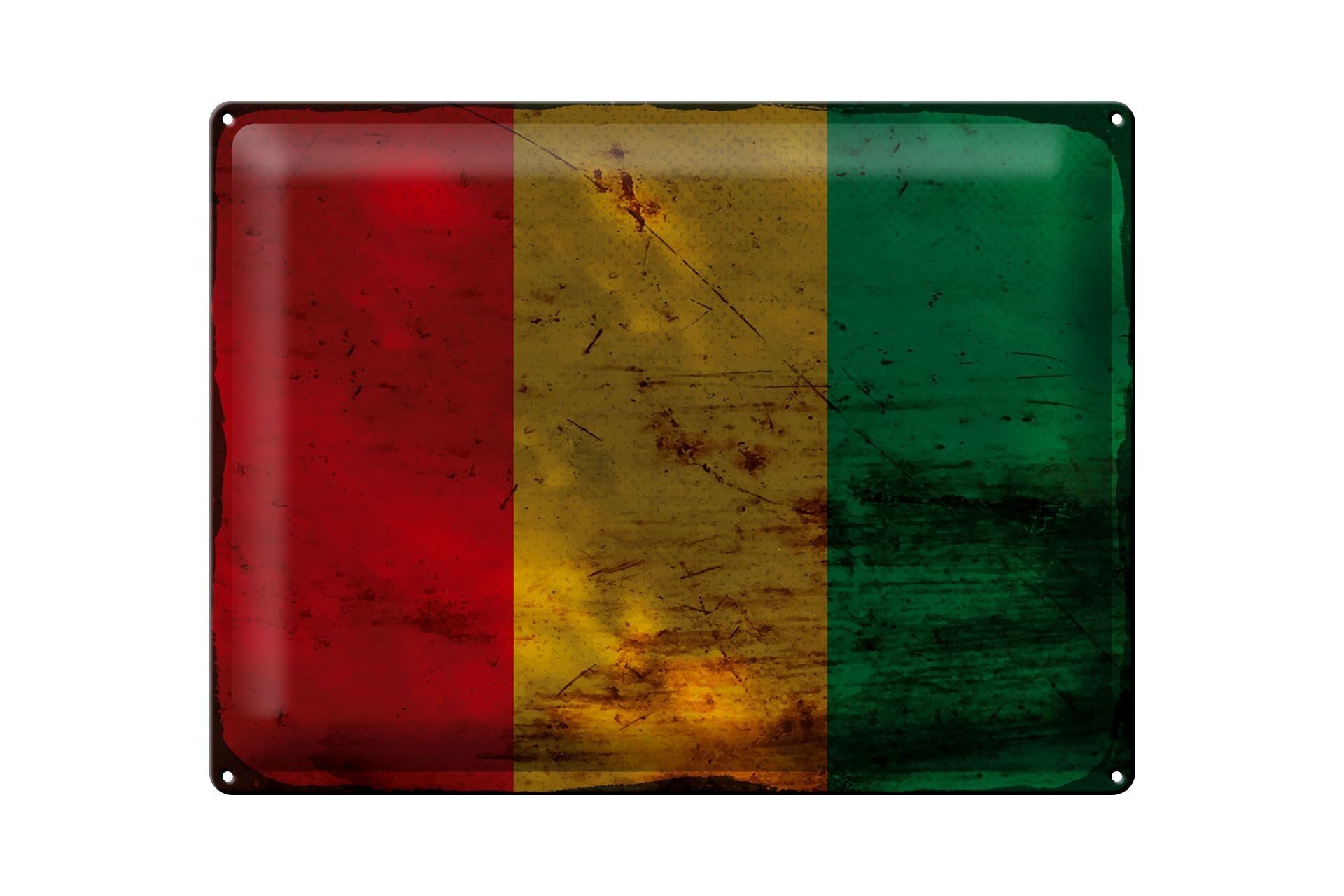 Signe en étain drapeau de Guinée 40x30cm, drapeau de Guinée rouille
