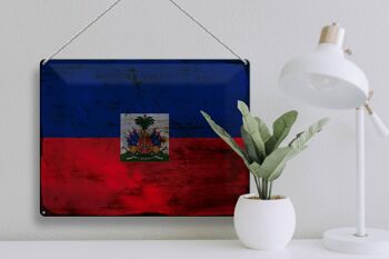 Signe en étain drapeau Haïti 40x30cm drapeau d'haïti rouille 3