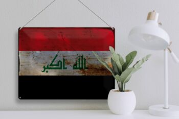 Signe en étain drapeau Irak 40x30cm drapeau de l'Irak rouille 3