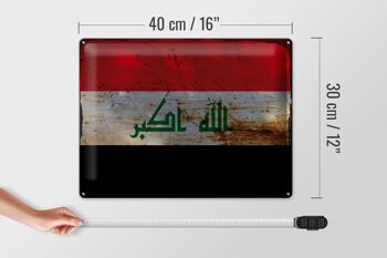 Signe en étain drapeau Irak 40x30cm drapeau de l'Irak rouille 4