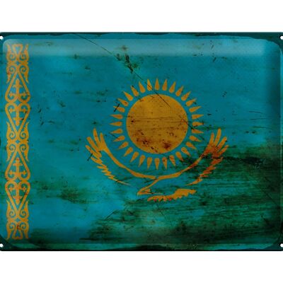 Blechschild Flagge Kasachstan 40x30cm Kazakhstan Rost