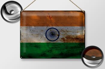 Signe en étain drapeau Inde 40x30cm drapeau de l'inde rouille 2