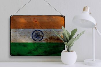 Signe en étain drapeau Inde 40x30cm drapeau de l'inde rouille 3