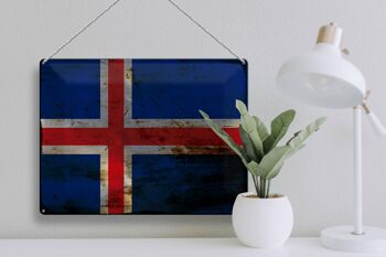 Signe en étain drapeau Islande 40x30cm drapeau de l'islande rouille 3