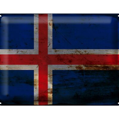 Signe en étain drapeau Islande 40x30cm drapeau de l'islande rouille