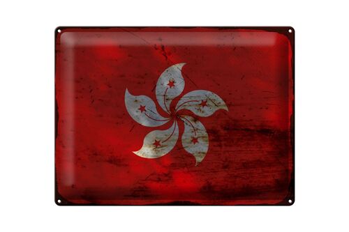 Blechschild Flagge Hongkong 40x30cm Flag Hong Kong Rost