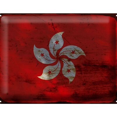 Blechschild Flagge Hongkong 40x30cm Flag Hong Kong Rost