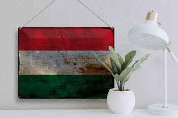 Signe en étain drapeau Hongrie 40x30cm drapeau de la Hongrie rouille 3
