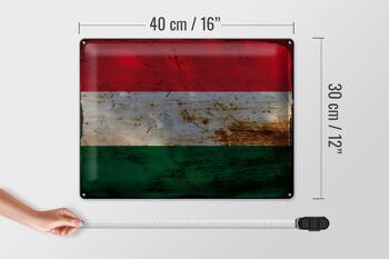 Signe en étain drapeau Hongrie 40x30cm drapeau de la Hongrie rouille 4