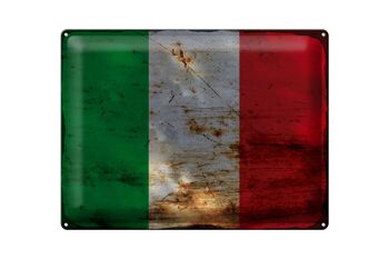 Signe en étain drapeau Italie 40x30cm drapeau de l'italie rouille 1
