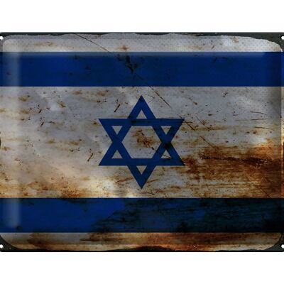 Signe en étain drapeau d'israël 40x30cm, drapeau d'israël rouille