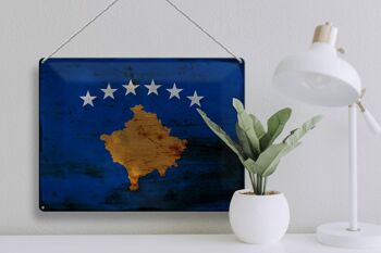 Panneau en étain drapeau du Kosovo 40x30cm, drapeau du Kosovo rouille 3