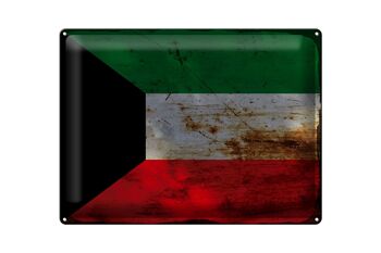 Panneau en étain drapeau du Koweït, 40x30cm, drapeau du Koweït rouille 1