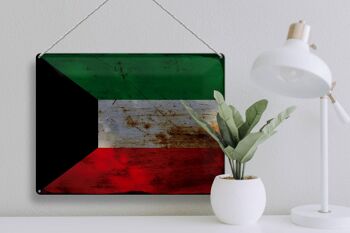 Panneau en étain drapeau du Koweït, 40x30cm, drapeau du Koweït rouille 3