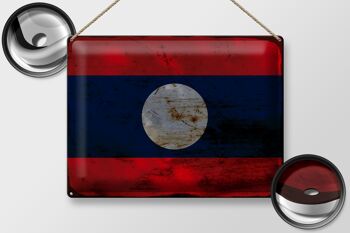 Signe en étain drapeau Laos 40x30cm drapeau du Laos rouille 2