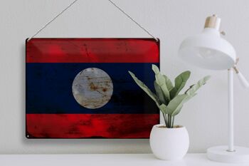 Signe en étain drapeau Laos 40x30cm drapeau du Laos rouille 3