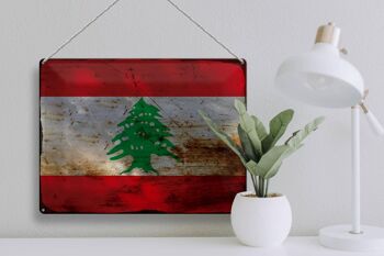 Signe en étain drapeau du Liban 40x30cm, drapeau du Liban rouille 3