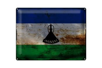 Drapeau en étain du Lesotho, 40x30cm, drapeau du Lesotho rouille 1
