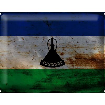 Drapeau en étain du Lesotho, 40x30cm, drapeau du Lesotho rouille