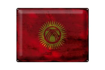 Signe en étain drapeau Kirghizistan 40x30cm Kirghizistan rouille 1