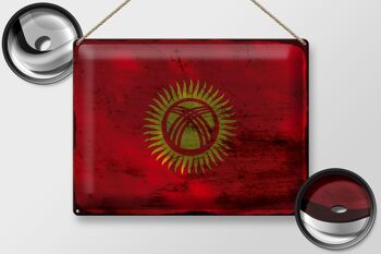 Signe en étain drapeau Kirghizistan 40x30cm Kirghizistan rouille 2