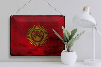 Signe en étain drapeau Kirghizistan 40x30cm Kirghizistan rouille 3