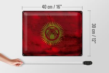 Signe en étain drapeau Kirghizistan 40x30cm Kirghizistan rouille 4