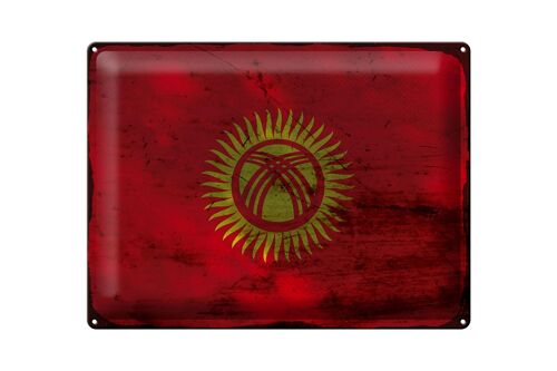 Blechschild Flagge Kirgisistan 40x30cm Kyrgyzstan Rost