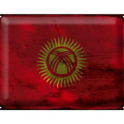 Blechschild Flagge Kirgisistan 40x30cm Kyrgyzstan Rost