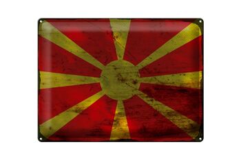 Signe en étain drapeau Macédoine 40x30cm drapeau Macédoine rouille 1
