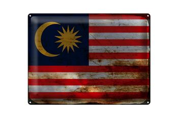 Panneau en étain drapeau Malaisie 40x30cm, drapeau de la Malaisie rouille 1