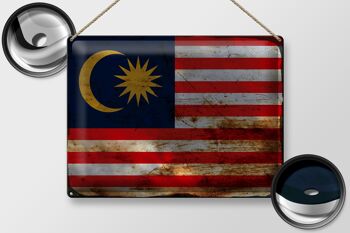 Panneau en étain drapeau Malaisie 40x30cm, drapeau de la Malaisie rouille 2
