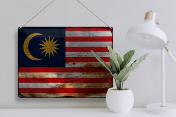 Panneau en étain drapeau Malaisie 40x30cm, drapeau de la Malaisie rouille 3