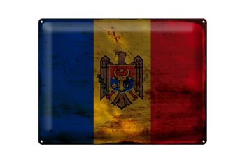 Signe en étain drapeau Moldavie 40x30cm drapeau de Moldavie rouille 1