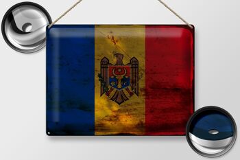 Signe en étain drapeau Moldavie 40x30cm drapeau de Moldavie rouille 2