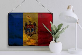 Signe en étain drapeau Moldavie 40x30cm drapeau de Moldavie rouille 3