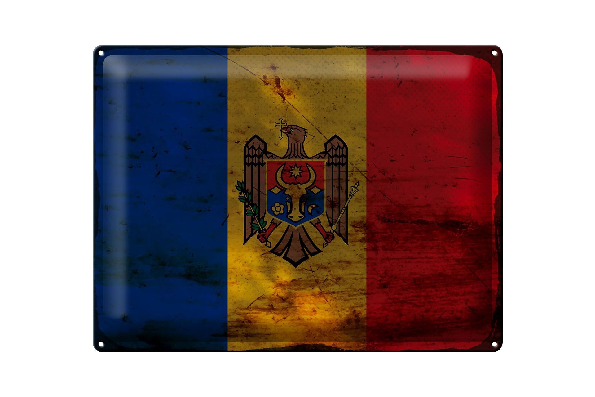 Blechschild Flagge Moldau 40x30cm Flag of Moldova Rost