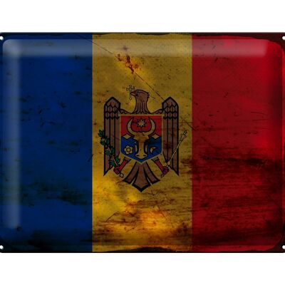 Targa in metallo Bandiera Moldavia 40x30 cm Bandiera della Moldavia Ruggine