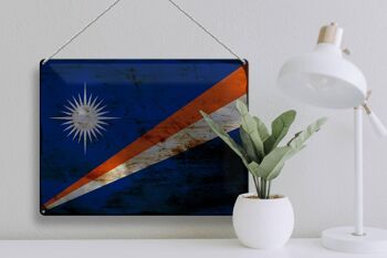 Panneau en étain drapeau des îles Marshall, 40x30cm, drapeau rouille 3