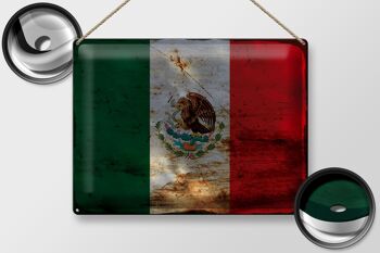 Signe en étain drapeau du Mexique 40x30cm, drapeau du Mexique rouille 2