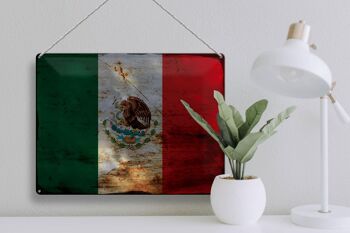 Signe en étain drapeau du Mexique 40x30cm, drapeau du Mexique rouille 3