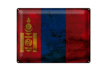Panneau en étain drapeau Mongolie 40x30cm, drapeau de la Mongolie rouille 1